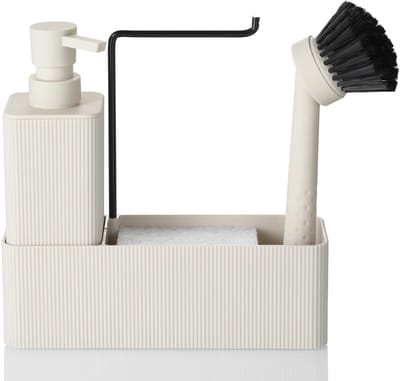 Dailygoods- Afwasmiddeldispenser 5-delig - Keuken Organizer - Zeepdispenser - Sponshouder - Handdoekhouder - Ruimtebesparend Design - Keukenorganizer