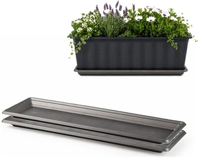 Plasticforte Plantenbak water onder opvangschaal - 2x - antraciet - rechthoek - 59 x 19 cm - Bloembakken