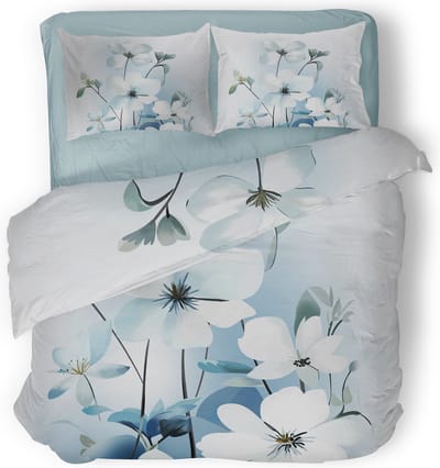 Eleganzzz Dekbedovertrek Bouquet of Dreams - blauw - Dekbedovertrek 200x200/220cm - Micropercal -Tweepersoons - Dekbedovertrekken - Bloemen Dekbedovertrek