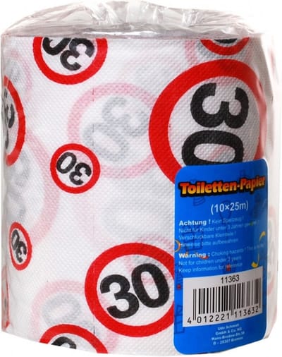 30 jaar verjaardag cadeau - wc/toiletpapier - 25m - feestartikelen - verkeersborden funny print