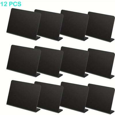 12pcs Mini Panneaux Ardoise en Forme de L Ardoise Acrylique Étiquettes Buffet Petits Présentoirs Noirs pour Aliments Panneaux Tableau Noir pour Messages, Mariages