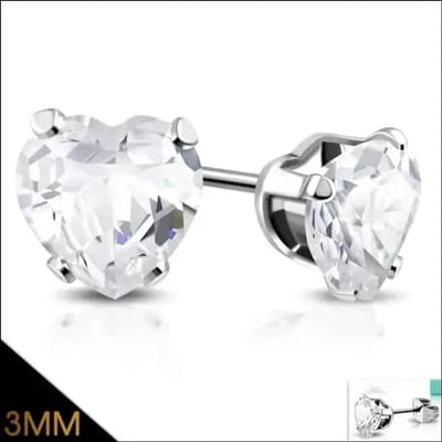 Aramat Jewels | Oorbellen | Stalen Hartjes Oorstekers Zirkonia – Diverse Kleuren & Maten 316L RVS | Zilverkleur / 3 mm / Transparant | | | Staal | Kinderen, Volwassenen | Verkleurd niet