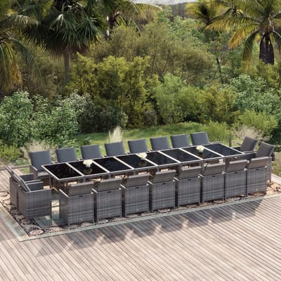 vidaXL - 21-delige - Tuinset - met - kussens - poly - rattan - grijs