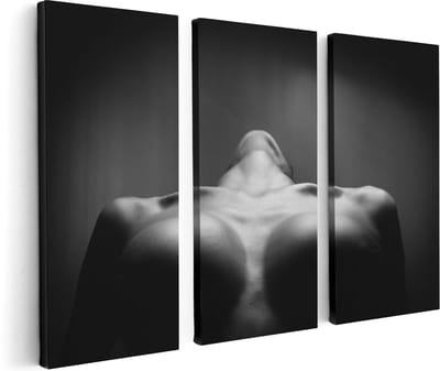 Artaza Canvas Schilderij Drieluik Vrouwen Borsten - Erotiek - Zwart Wit - 120x80 - Foto Op Canvas - Canvas Print