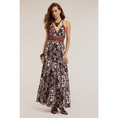 Motivi Long Summer Dress With Ethnic Pattern Brown Maat: 32 | Maxi Jurken Outlet | Dames | Bruin