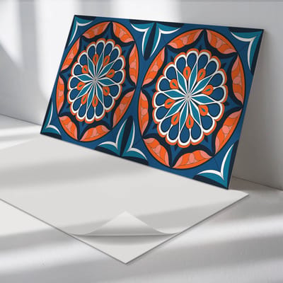 Wallfluent Vinyl Tegels - Mandalapatroon met Bladeren Zelfklevende Vinyl Tegels - 40 cm x 20 cm - Blauw Vinyl Tegels - Set van 10 - Rechthoek PVC Tegels - Patroon Plaktegels - Vinyl Wandtegels - Plaktegels Keuken en Badkamer