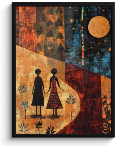 Poster in lijst - Fotolijst 50x70 cm - Posters - Silhouetten - Abstract - Zon - Maan - Posterlijst zwart - Decoratie - Wanddecoratie woonkamer - Muurdecoratie slaapkamer
