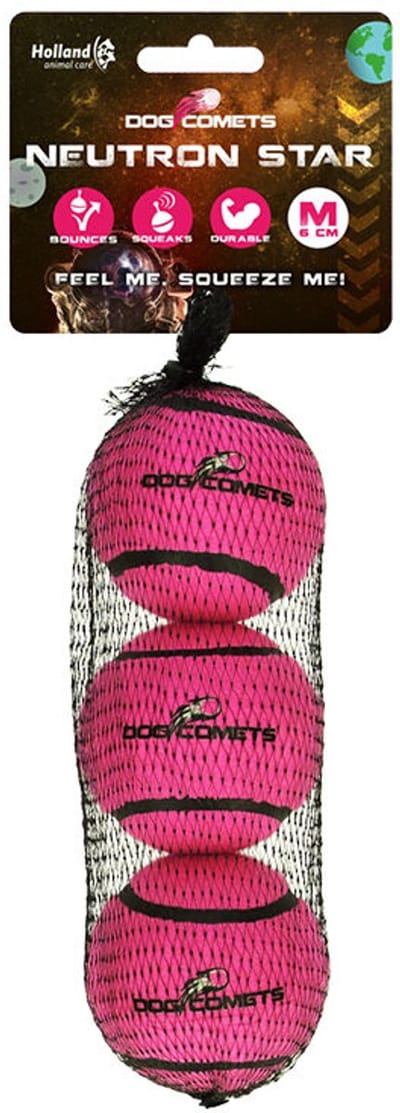 Dog Comets Neutron Star - Ø6 cm - Hondenspeelgoed - Hondenbal - Stuiterende tennisbal - Met pieper - Roze - 3 Stuks