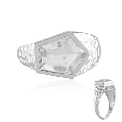 Cavill - Zilveren ring met witte kwarts - 925 sterling zilver platina - 3,123 ct Braziliaanse fancy trapgeslepen kwarts - handgemaakt elegant sieraad