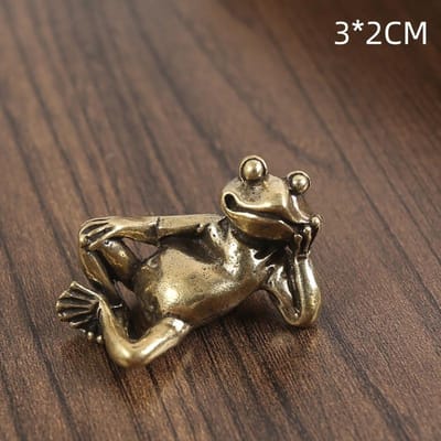 Figurines de grenouille amusantes en laiton, mini-figurines en feuille de lotus, en cuivre pur, pour le thé, pour animaux de compagnie, décorations pour la maison, artisanat antique, cadeau