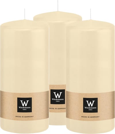 Wiedemann Cilinderkaars/stompkaars - 3x - creme wit - 15 x 7 cm - 63 branduren - zuilkaarsen