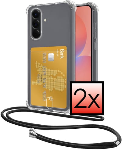 Hoes Geschikt voor Samsung Galaxy A36 Hoesje Pasjeshouder Cover Met Koord Shock Proof Case Siliconen Hoes Met Telefoonkoord en Kaarthouder - Transparant - 2 PACK