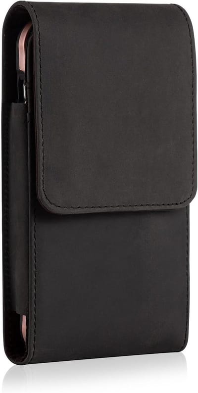 Vintage leren clipcase met dubbele kaartsleuven voor iPhone en Samsung - Grijze heuptas voor reizen en dagelijks gebruik