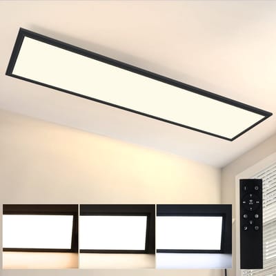 NETTLIFE Plafondlamp LED, LED paneel ultraplat,48W, Dimbaar met Afstandsbediening - 3000K-6500K Instelbare Kleurtemperatuur , Zwart , 120x30x4.5 cm (LxBxH)