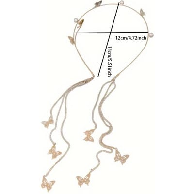 Een Metalen Vlinder Kwastje Hoofdband Versierd met Kunstparels - een Antislip Hoofdband voor Lang Haar, een Stijlvol Accessoire voor Vrouwen. white