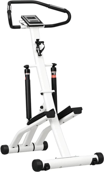 Stepper - Thuis Fitness Stepper - met 12 Weerstandsniveaus - LCD-Display - 2 Wielen - Opvouwbaar - Antislip Pedalen - Traploper - Aerobic Step - Crossfit - Robuust Frame - Full-body Workout - Wit + Zwart
