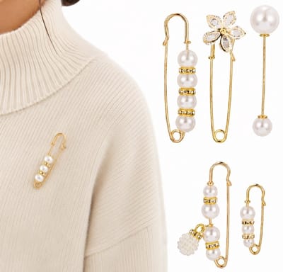 Broche Set 5 Stuks Goudkleurig met Parels – Elegante Dames Broches met Witte Parels en Kristallen – Veiligheidsspeld Broches voor Blazer, Vest, Jurk, Blouse, Sjaal en Tas