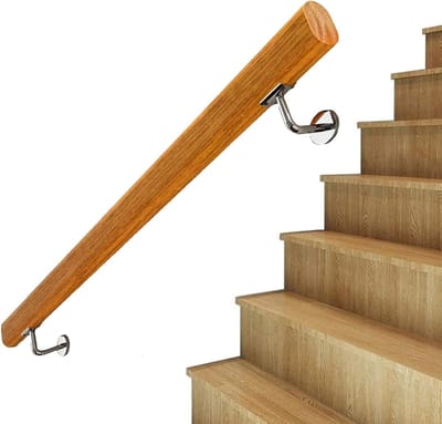 Houten Trapleuning - Grijpstang Set - Veilig Trap Lopen - Massief Hout - 270cm - Houtkleur