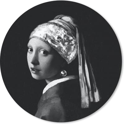 Muismat rond 20x20 cm - Mousepad Het meisje met de parel - Johannes Vermeer - Zwart - Wit - Ronde muismatten