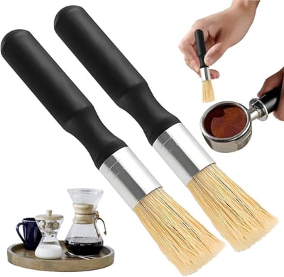 Effectieve Reinigingsborstels voor Koffie en Espresso, Natuurlijke Haren, Duurzaam en Ergonomisch Ontwerp, Set van 2 voor Filterdragers en Koffiemachines