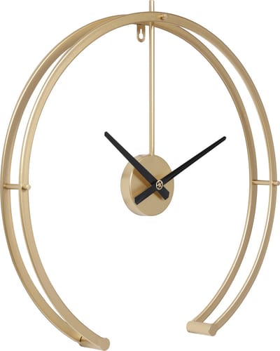 LW Collection Moderne gouden wandklok Denzel 82cm - Grote industriële muurklok goud stil uurwerk - Minimalistische goudkleurige ronde moderne klok