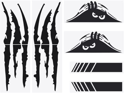 Dailygoods- Auto Sticker Reflecterend - Klauwmarkeringen - Achteruitkijkspiegel Stickers - Monster Ogen - 6 Stuks - Waterdicht en Duurzaam - Autodecal