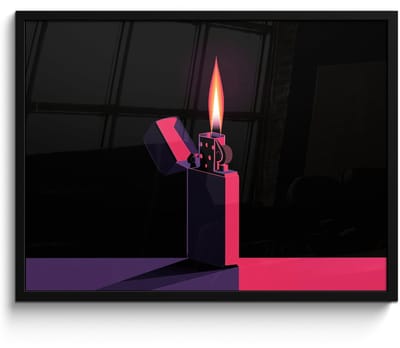 Poster in lijst - Fotolijst 80x60 cm - Posters - Aansteker - Vlam - Donker - Posterlijst zwart - Decoratie - Wanddecoratie woonkamer - Muurdecoratie slaapkamer