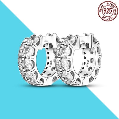 Dubbele Rij Pavé Hoop Oorbellen 925 Zilver Festival Cadeau Voor Vrienden Geliefde Trendy Oorbellen Voor Vrouwen gray