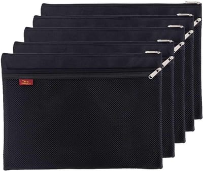 5-delige A4 Zip Files Bags - Dubbelzijdige Dokkentassen voor Kantoor, Cosmetica en Reizen - Zwart Oxford Materiaal