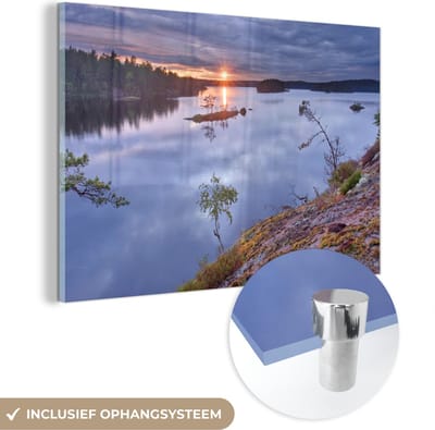 ® Glasschilderij 180x120 cm - Schilderij acrylglas - Zonsondergang bij het Nationaal park Tiveden in Zweden - Foto op glas - Muurdecoratie woonkamer - Wanddecoratie slaapkamer - Schilderijen