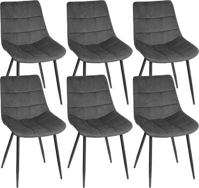 PIPIPOXER-Eetkamerstoel - Set Van 6 -metalen poten+flanel, donkergrijs