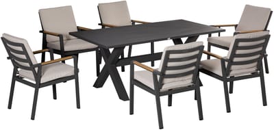 Tuinmeubelset - 7-Delig Voor 6 Personen - Met Kussens En Weerbestendig Aluminium - Voor Terras En Tuin - Zwart/Grijs