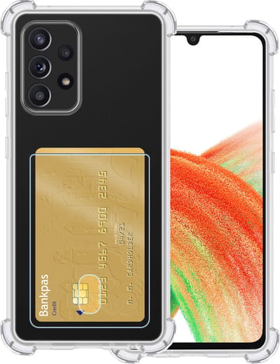 Hoesje Geschikt voor Samsung Galaxy A33 - Met Pashouder en Kaarthouder - Telefoon Hoes Shockproof - Siliconen Case - Back Cover - Shock Proof - Pasjes Houder - Transparant