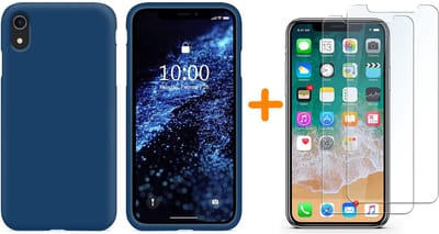 Hoesje Geschikt voor iPhone Xr Hoesje – Navy Liquid siliconen Hoesje Nano TPU backcover - met 2 Pack Screenprotector / tempered glass