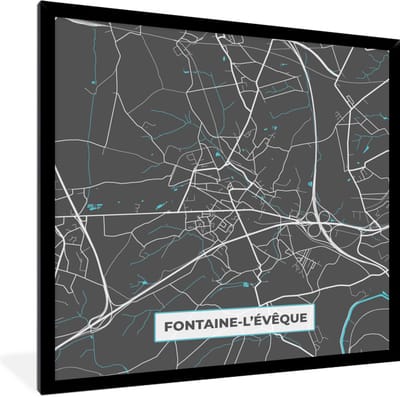 Fotolijst incl. Poster - Stadskaart – Grijs - Kaart – Fontaine l'Évêque– België – Plattegrond - 40x40 cm - Posterlijst