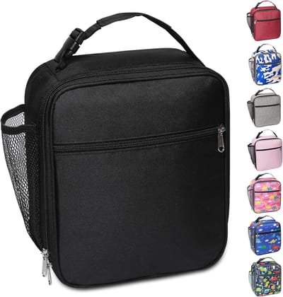 Draagbare geïsoleerde lunchtas - Koeltassen - 22x11x26cm - Waterbestendige lekvrije - Met zijvak van gaas - Voor werk school picknick buiten - Picknicktas - Zwart