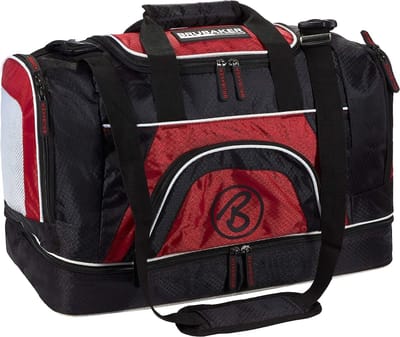 BRUBAKER 'Medium Base' sporttas 52 L - Weekendtas - Voetbaltas - Gymtas - met groot vak voor natte spullen als bodemvak + schoenenvak - zwart/rood