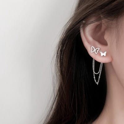 925 Sterling Zilver Asymmetrie Kwastje Kristal Vlinder Stud Oorbellen voor Vrouwen Feest Sieraden Pendientes Accessoires Eh1649 black