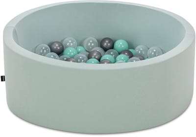 Asir ballenbak voor baby’s – mint – 150 ballen in transparant, mint en grijs – 85 x 85 x 30 cm