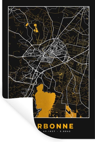 Muurstickers - Sticker Folie - Kaart – Stadskaart – Narbonne - Plattegrond – Frankrijk - 20x30 cm - Plakfolie - Muurstickers Kinderkamer - Zelfklevend Behang - Zelfklevend behangpapier - Stickerfolie