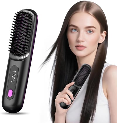 Stijlborstel - Haarborstel - Draadloze Haarstyling Borstel - Mini Ionische Hair Straightener met Titanium Platen - USB Oplaadbare Reishaarborstel voor Kort, Golvend Haar en Franje - Snelle Touch-Ups - Zwart
