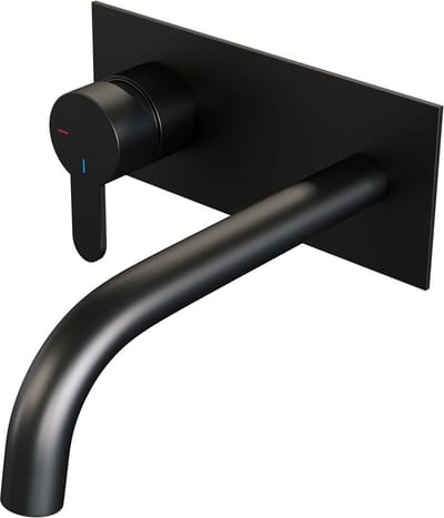 Brauer Black Edition inbouw wastafelmengkraan met gebogen uitloop en afdekplaat model D2 mat zwart