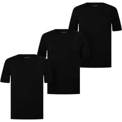Boss Heren Geborduurd Logo Crewneck T-shirt (Verpakking van 3) (Zwart)