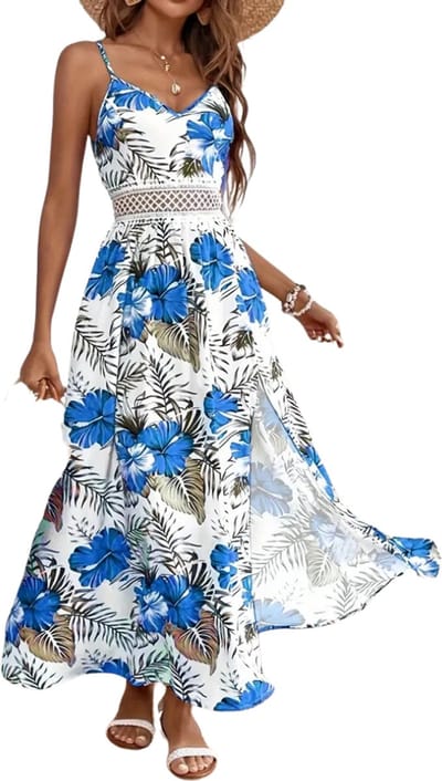 Livano Zomerjurk Dames - Zomerjurken - Volwassen - Jurk - Ibiza Stijl - Sundress - Blauw - Maat S