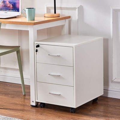 Opbergkast Met Slot - Archiefkast Lades - Kantoor Organisatie - Mobiel Met Wielen - 40x50x57 cm - Wit