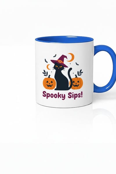 Halloween Mok - Spooky Sips Koffiemok met Zwarte Kat en Pompoenen