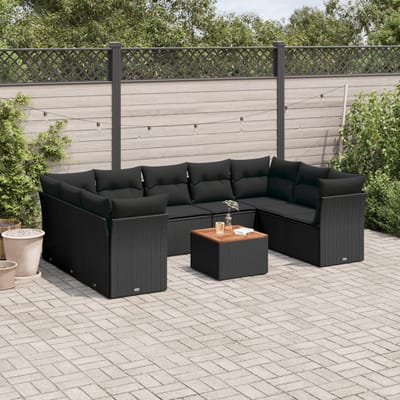 vidaXL - 10-delige - Loungeset - met - kussens - poly - rattan - zwart