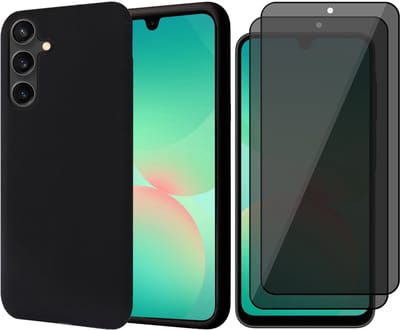 Hoesje geschikt voor Samsung Galaxy A17 5G / A26 - 2x Privacy Screenprotector Volledig Dekkend Glas - Mat Back Case Zwart