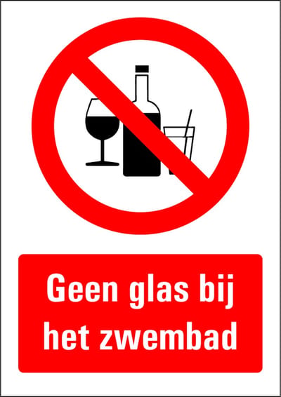 Geen glas bij het zwembad sticker 210 x 297 mm
