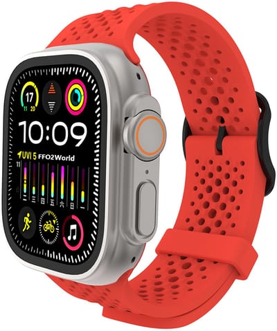 Stravo Geperforeerd Siliconen Sport Bandje – Ademend & Lichtgewicht – Geschikt voor Apple Watch 42mm (Series 11/10), 41mm (Series 9/8/7), 40mm (Series 6/5/4, SE 3/2/1), 38mm (Series 3/2/1) – Rood